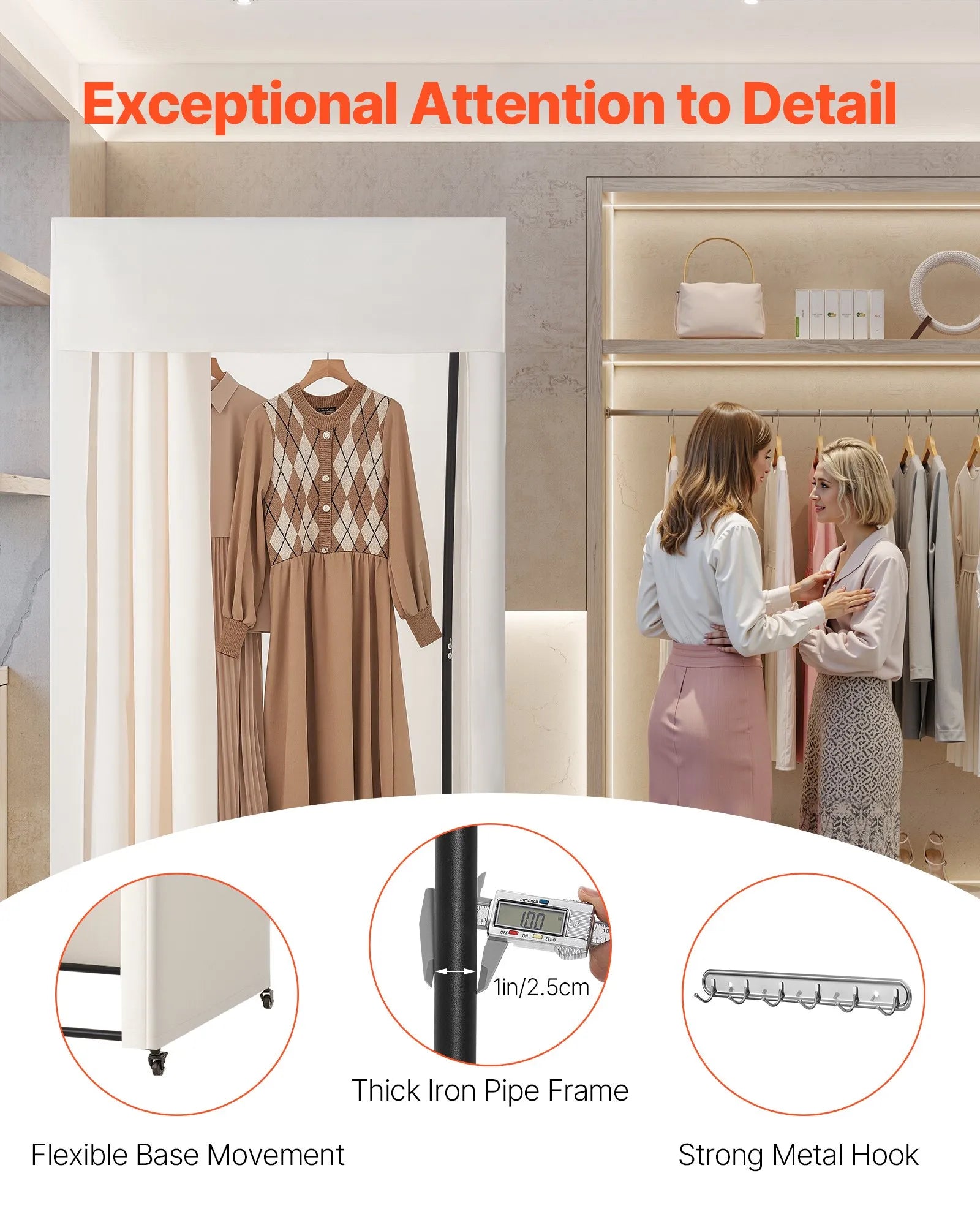 VEVOR Fitting Room Moveable Dressing Room 39 in Privacy Space (Black and Beige)