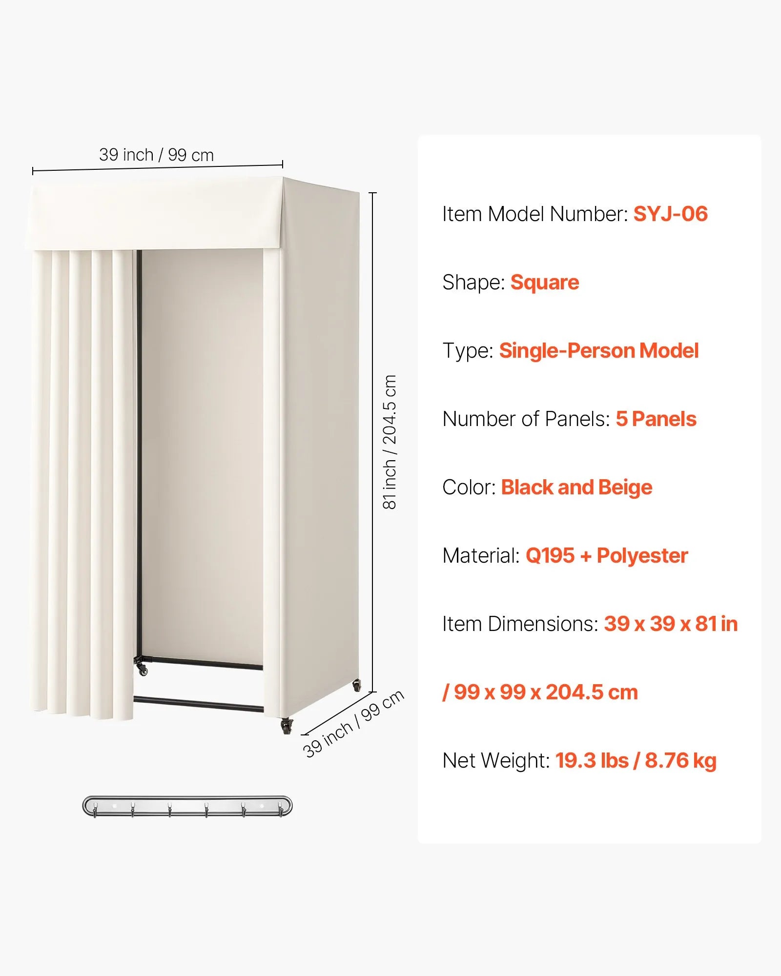 VEVOR Fitting Room Moveable Dressing Room 39 in Privacy Space (Black and Beige)