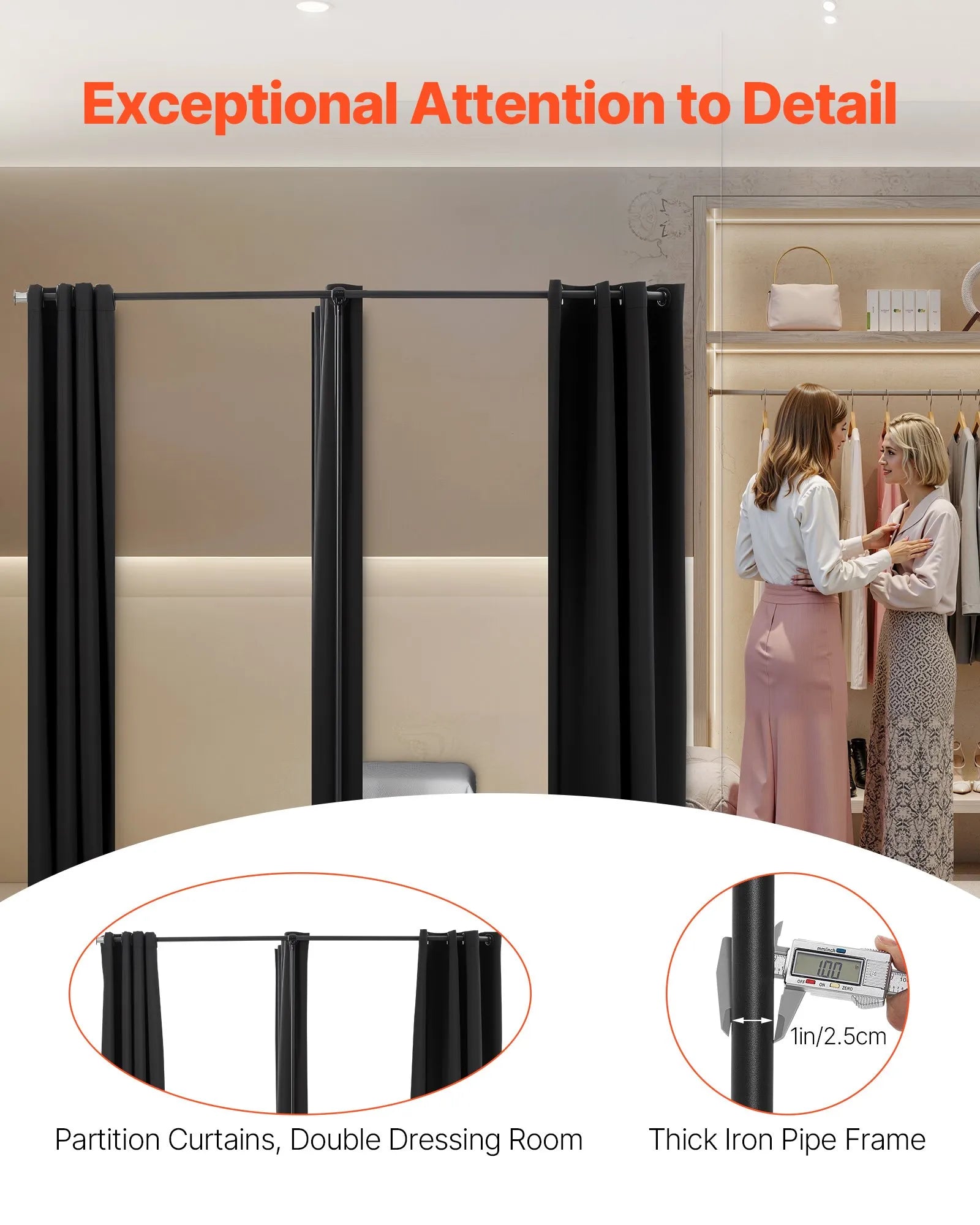 VEVOR Fitting Room Portable Dressing Room 79 x 39 x 79 in Privacy Space (Black)