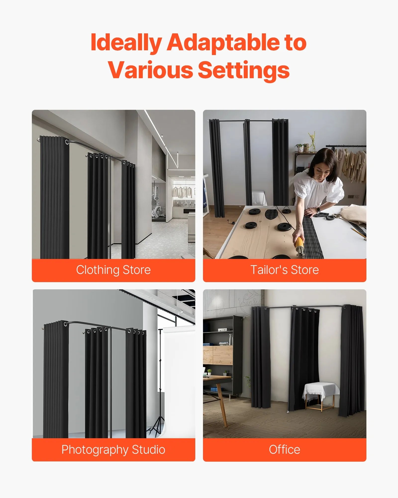 VEVOR Fitting Room Portable Dressing Room 79 x 39 x 79 in Privacy Space (Black)