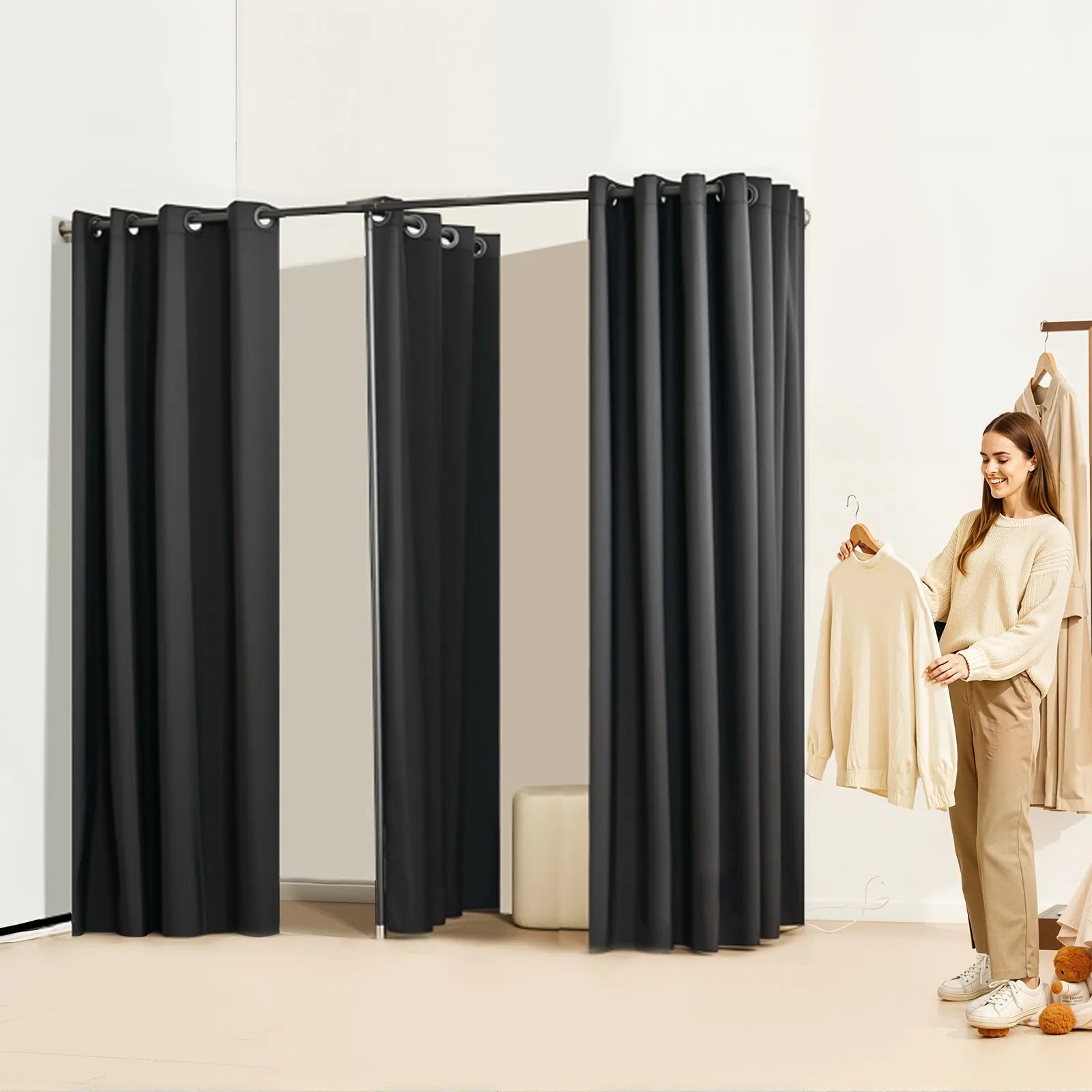 VEVOR Fitting Room Portable Dressing Room 79 x 39 x 79 in Privacy Space (Black)