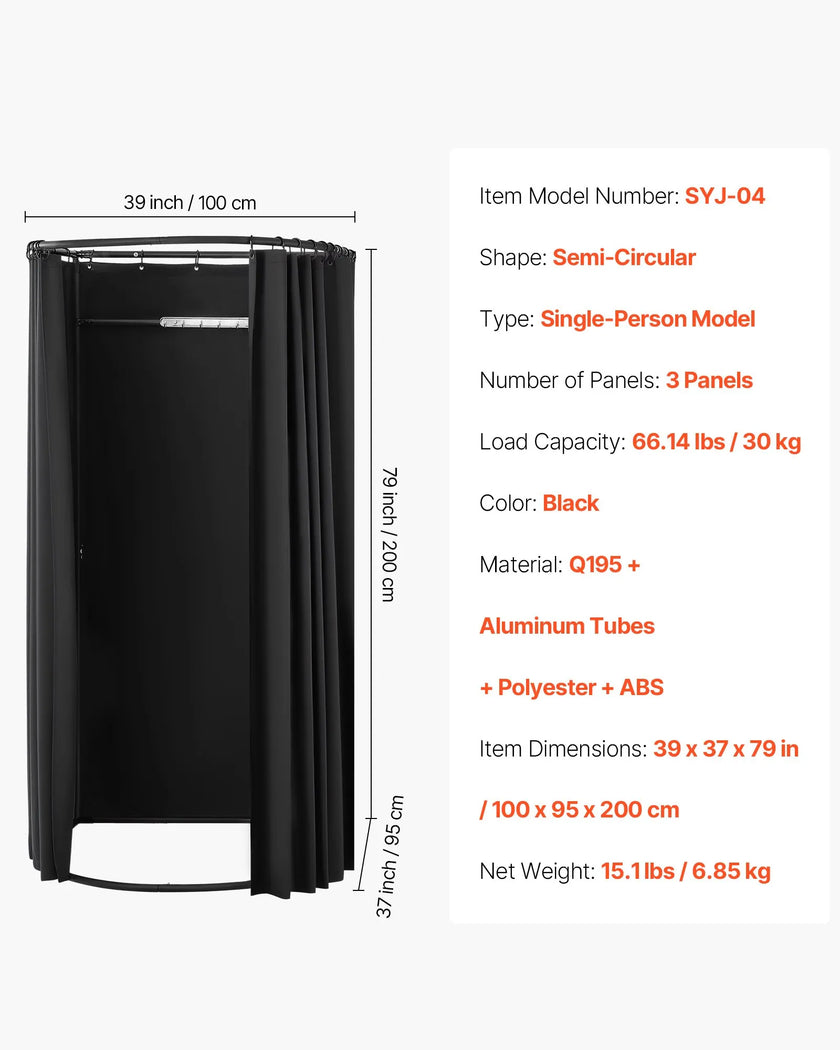 VEVOR Fitting Room Portable Dressing Room 39 x 37 x 79 in Privacy Space (Black)