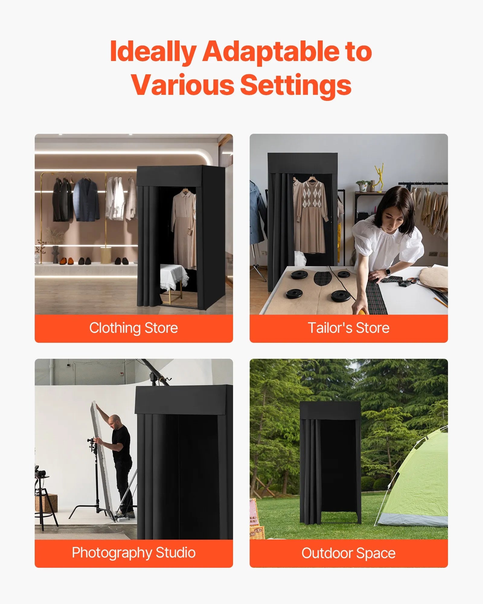 VEVOR Fitting Room Portable Dressing Room 39 x 39 x 78 in Privacy Space (Black)