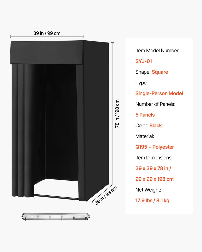 VEVOR Fitting Room Portable Dressing Room 39 x 39 x 78 in Privacy Space (Black)