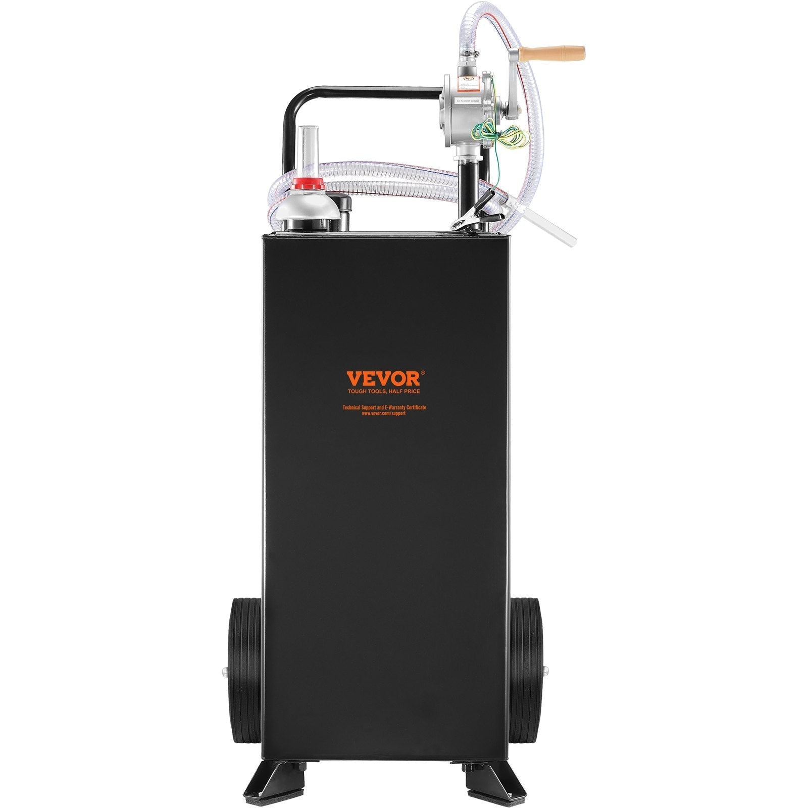 VEVOR Fuel Caddy, 30 Gallon, Gas Storage Tank & 2 Wheels, with Manuel Transfer Pump, Gasoline Diesel Fuel Container for Cars, Lawn Mowers, ATVs, Boats, More, Black