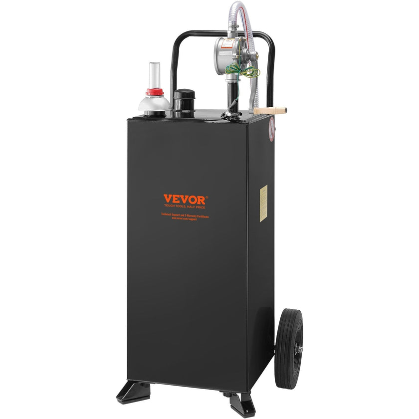VEVOR Fuel Caddy, 30 Gallon, Gas Storage Tank & 2 Wheels, with Manuel Transfer Pump, Gasoline Diesel Fuel Container for Cars, Lawn Mowers, ATVs, Boats, More, Black