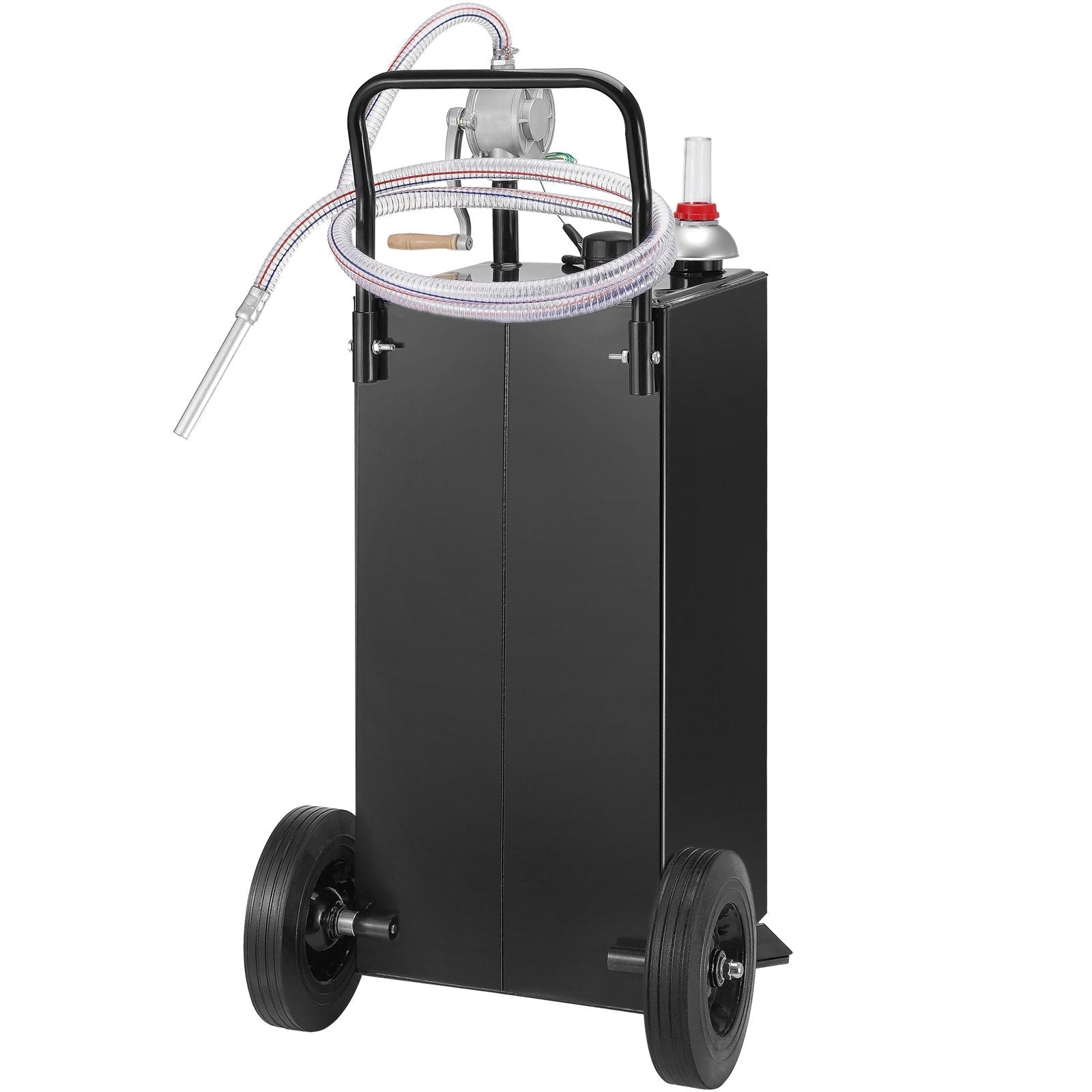VEVOR Fuel Caddy, 30 Gallon, Gas Storage Tank & 2 Wheels, with Manuel Transfer Pump, Gasoline Diesel Fuel Container for Cars, Lawn Mowers, ATVs, Boats, More, Black