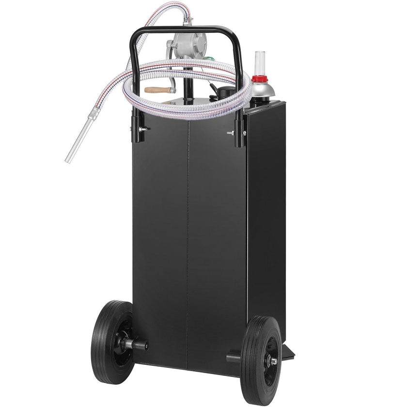 VEVOR Fuel Caddy, 30 Gallon, Gas Storage Tank & 2 Wheels, with Manuel Transfer Pump, Gasoline Diesel Fuel Container for Cars, Lawn Mowers, ATVs, Boats, More, Black