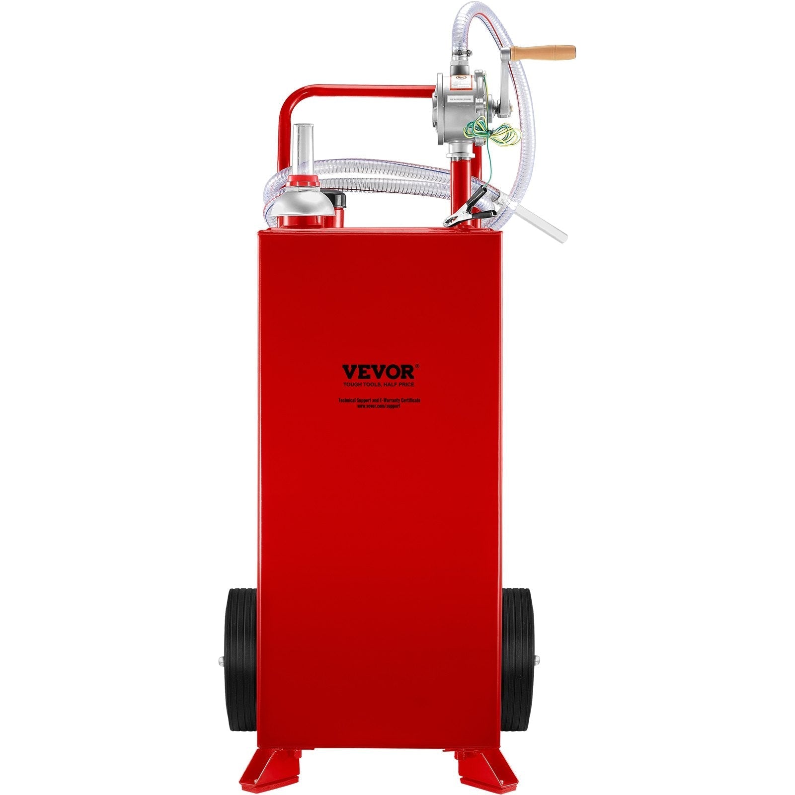VEVOR 30 Gallon Fuel Caddy, Gas Storage Tank & 2 Wheels, with Manuel Transfer Pump, Gasoline Diesel Fuel Container for Cars, Lawn Mowers, ATVs, Boats, More, Red