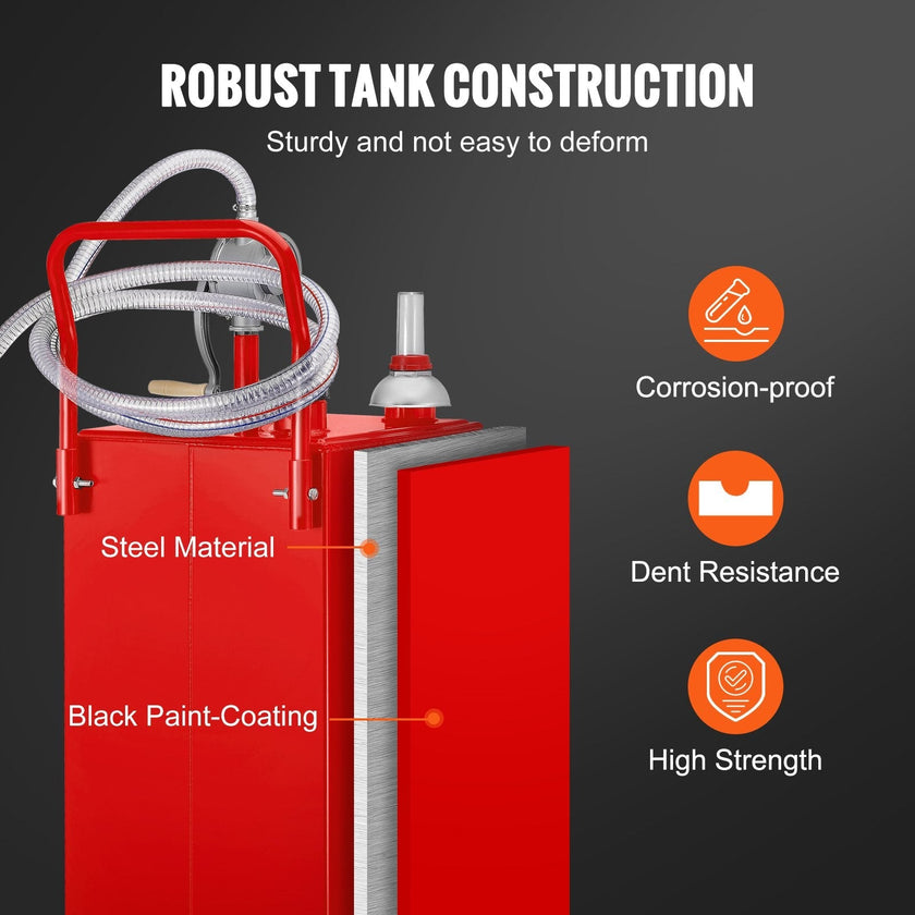 VEVOR Fuel Caddy, 30 Gallon, Gas Storage Tank & 4 Wheels, with Manuel Transfer Pump, Gasoline Diesel Fuel Container for Cars, Lawn Mowers, ATVs, Boats, More, Red