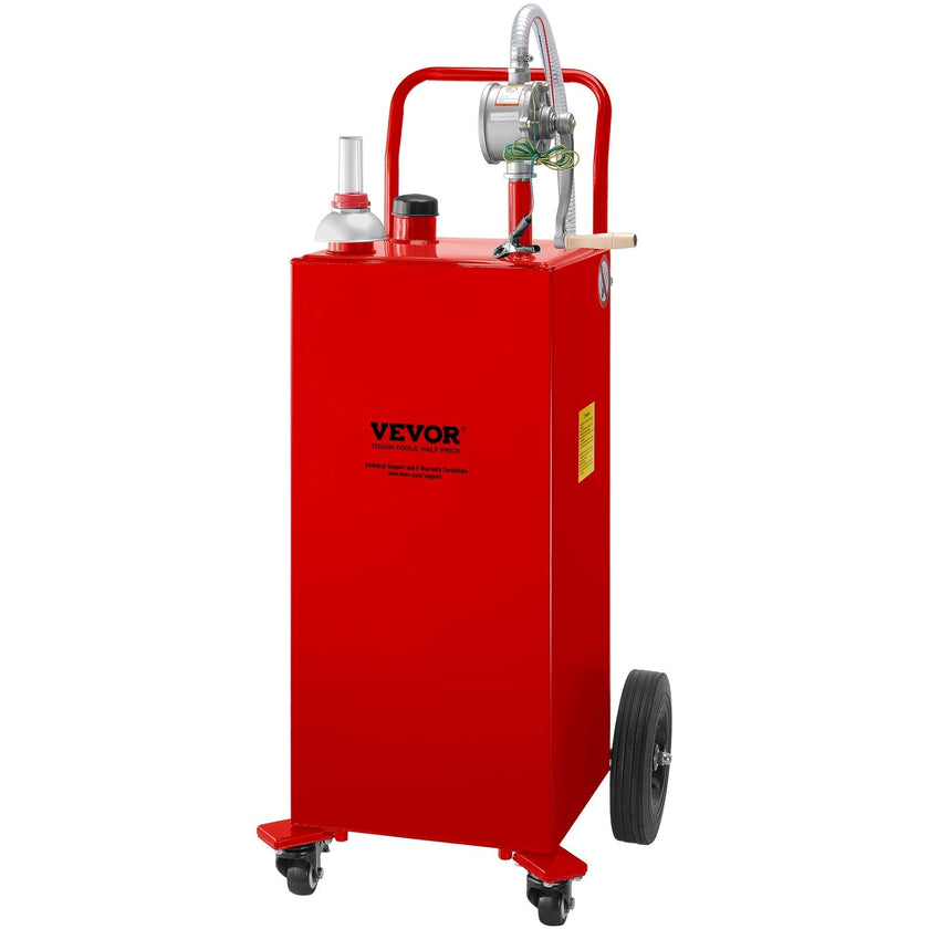 VEVOR Fuel Caddy, 30 Gallon, Gas Storage Tank & 4 Wheels, with Manuel Transfer Pump, Gasoline Diesel Fuel Container for Cars, Lawn Mowers, ATVs, Boats, More, Red