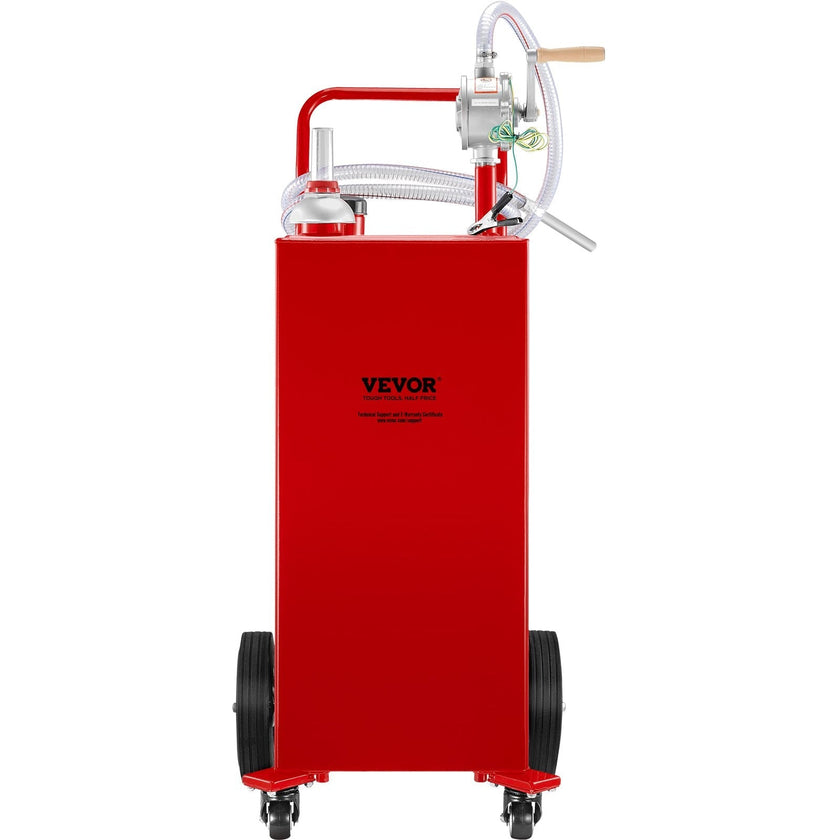 VEVOR Fuel Caddy, 30 Gallon, Gas Storage Tank & 4 Wheels, with Manuel Transfer Pump, Gasoline Diesel Fuel Container for Cars, Lawn Mowers, ATVs, Boats, More, Red