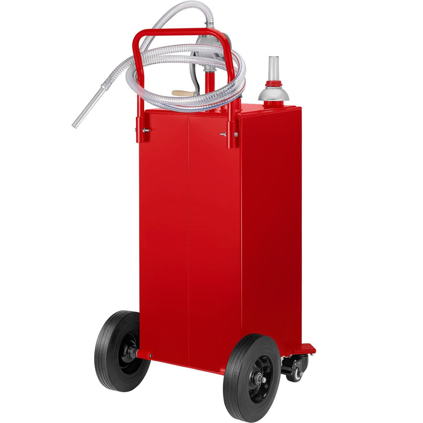 VEVOR Fuel Caddy, 30 Gallon, Gas Storage Tank & 4 Wheels, with Manuel Transfer Pump, Gasoline Diesel Fuel Container for Cars, Lawn Mowers, ATVs, Boats, More, Red