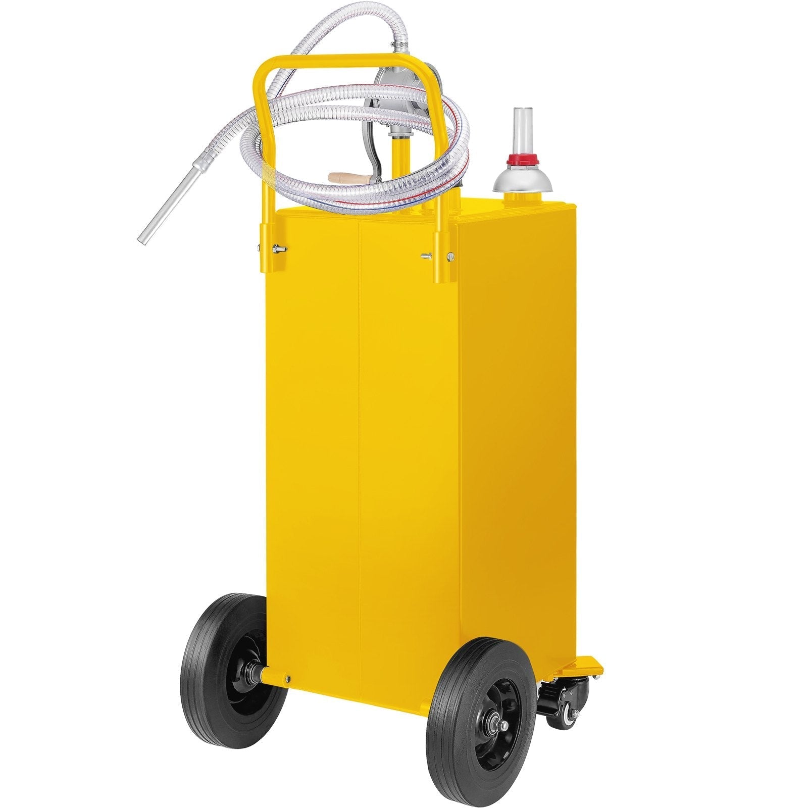 VEVOR Fuel Caddy, 35 Gallon, Gas Storage Tank on 4 Wheels, with Manuel Transfer Pump, Gasoline Diesel Fuel Container for Cars, Lawn Mowers, ATVs, Boats, More, Yellow