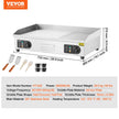 VEVOR Commercial Electric Griddle, 2800W Countertop Half-Flat Top Grill, 122?-572? Adjustable Temp, 28.74x15.75x0.39in Stainless Steel Griddle Grill with 2 Shovels and 2 Brushes for Home or Restaurant