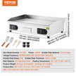 VEVOR Commercial Electric Griddle, 4400W Countertop Flat Top Grill, 122℉-572 ℉ Adjustable Temp, 28.74 x 15.75 x 0.39in Stainless Steel Griddle Grill with 2 Shovels and 2 Brushes for Home or Restaurant