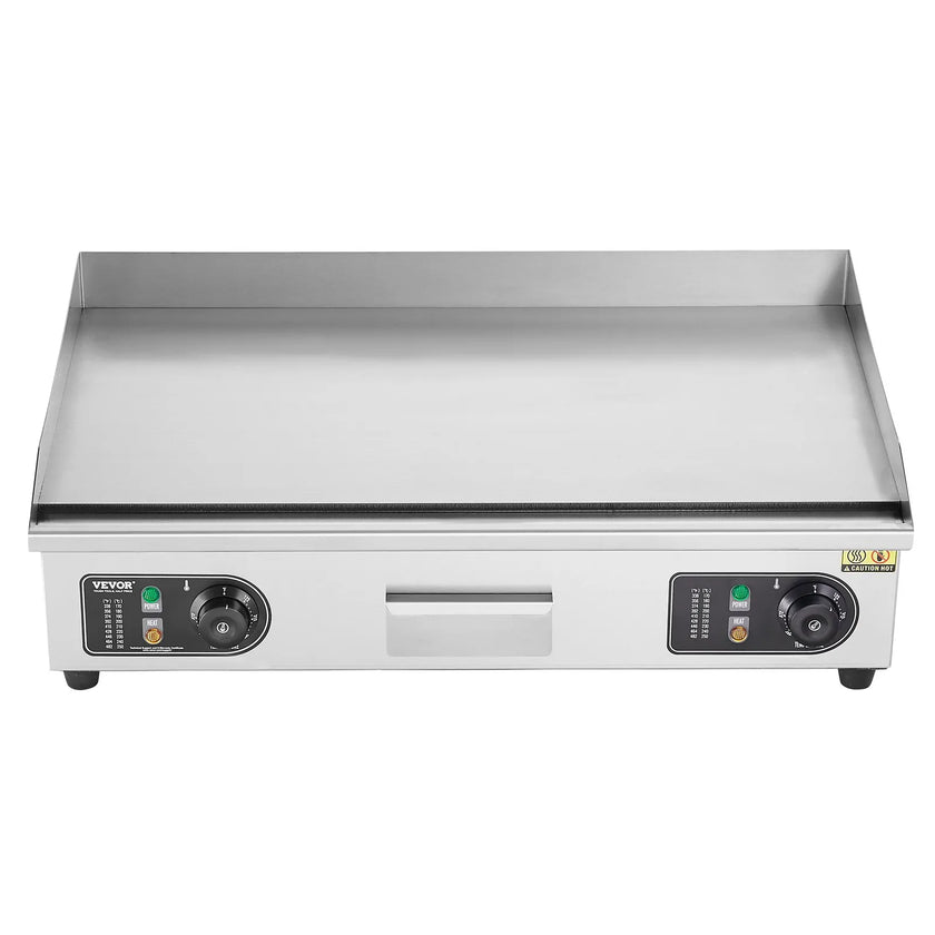 VEVOR Commercial Electric Griddle, 2800W Countertop Flat Top Grill, 122℉-572 ℉ Adjustable Temp, 28.74 x 15.75 x 0.39in Stainless Steel Griddle Grill with 2 Shovels and 2 Brushes for Home or Restaurant