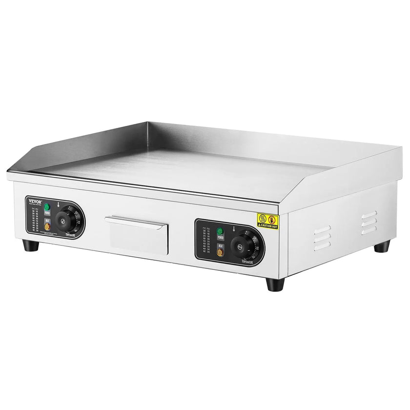 VEVOR Commercial Electric Griddle, 2800W Countertop Flat Top Grill, 122℉-572 ℉ Adjustable Temp, 25.98 x 15.75 x 0.39in Stainless Steel Griddle Grill with 2 Shovels and 2 Brushes for Home or Restaurant