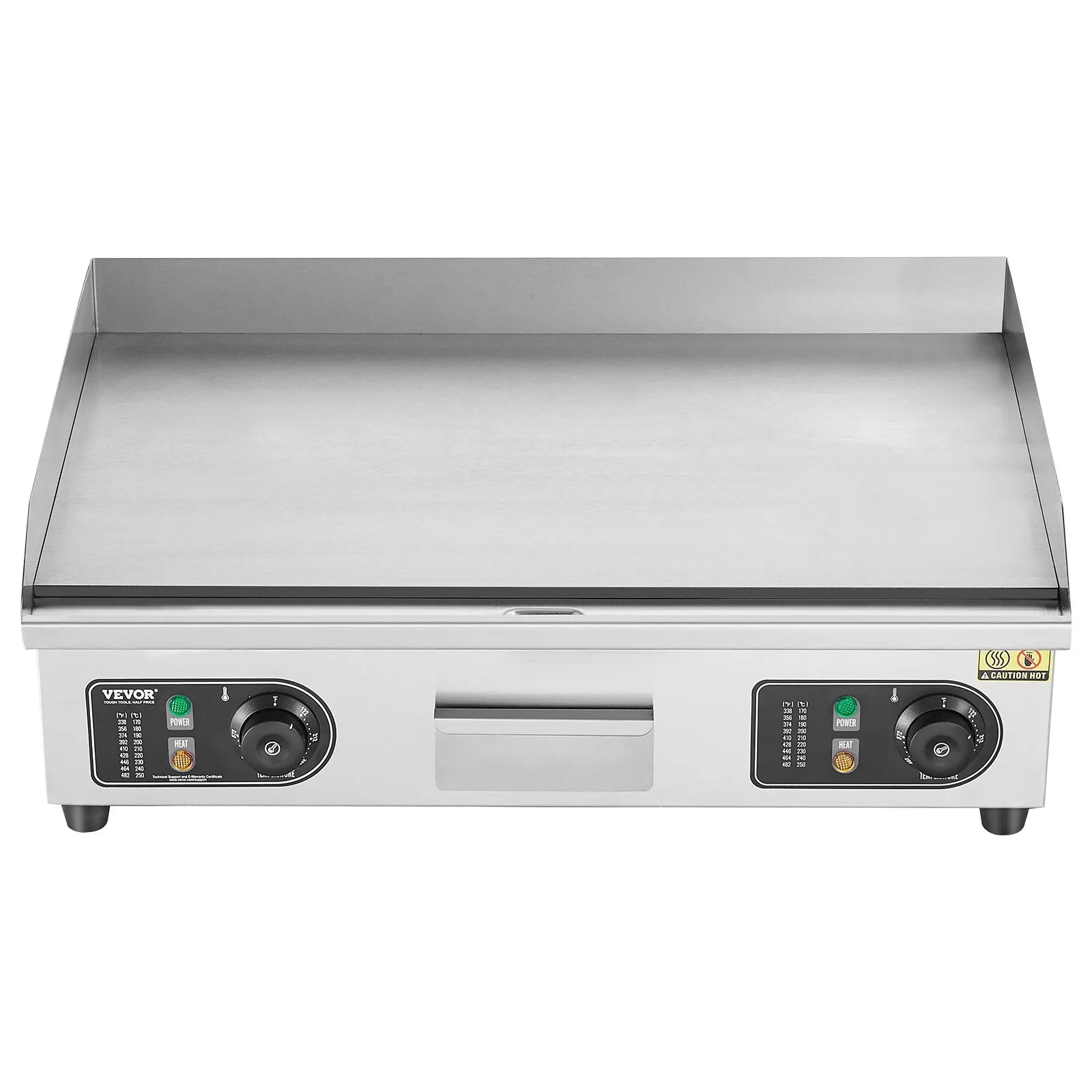 VEVOR Commercial Electric Griddle, 2800W Countertop Flat Top Grill, 122℉-572 ℉ Adjustable Temp, 25.98 x 15.75 x 0.39in Stainless Steel Griddle Grill with 2 Shovels and 2 Brushes for Home or Restaurant