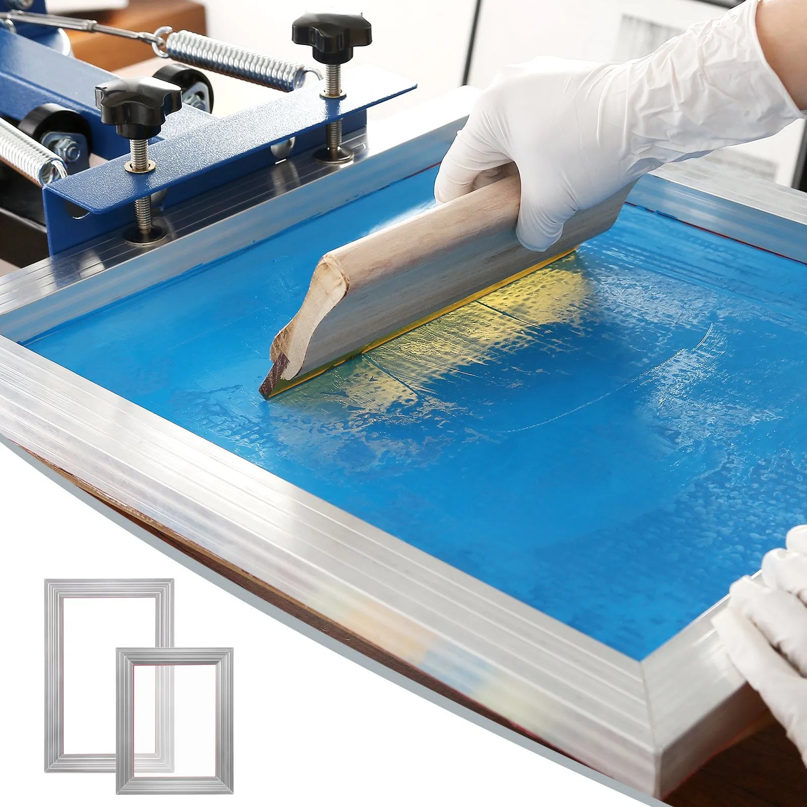 VEVOR Screen Printing Kit, 2 Pieces Aluminum Silk Screen Printing Frames 8x10/10x14in 110 Count Mesh, 2 Tapes and Screen Printing Squeegees and Transparency Films for T-shirts DIY Printing