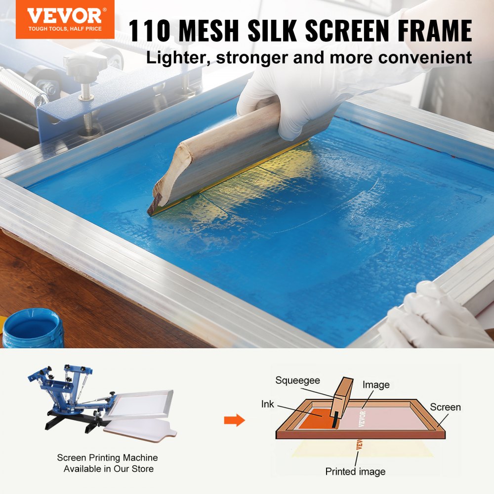 VEVOR Screen Printing Kit, 3 Pieces Aluminum Silk Screen Printing Frames 6x10/8x12/10x14inch 110 Count Mesh, 5 Glitters and Screen Printing Squeegees and Transparency Films for T-shirts DIY Printing
