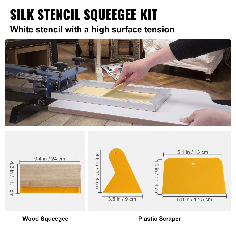 VEVOR Screen Printing Kit, 3 Pieces Aluminum Silk Screen Printing Frames 6x10/8x12/10x14inch 110 Count Mesh, 5 Glitters and Screen Printing Squeegees and Transparency Films for T-shirts DIY Printing
