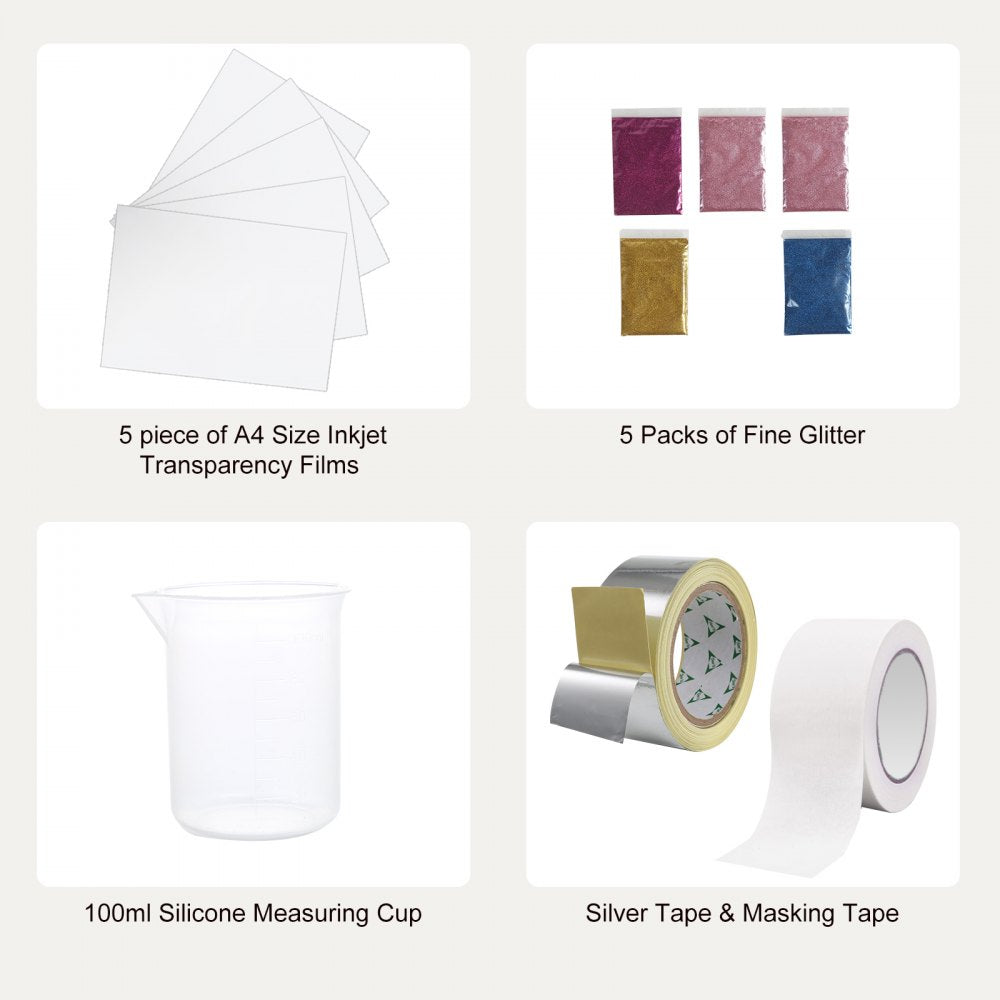 VEVOR Screen Printing Kit, 3 Pieces Aluminum Silk Screen Printing Frames 6x10/8x12/10x14inch 110 Count Mesh, 5 Glitters and Screen Printing Squeegees and Transparency Films for T-shirts DIY Printing