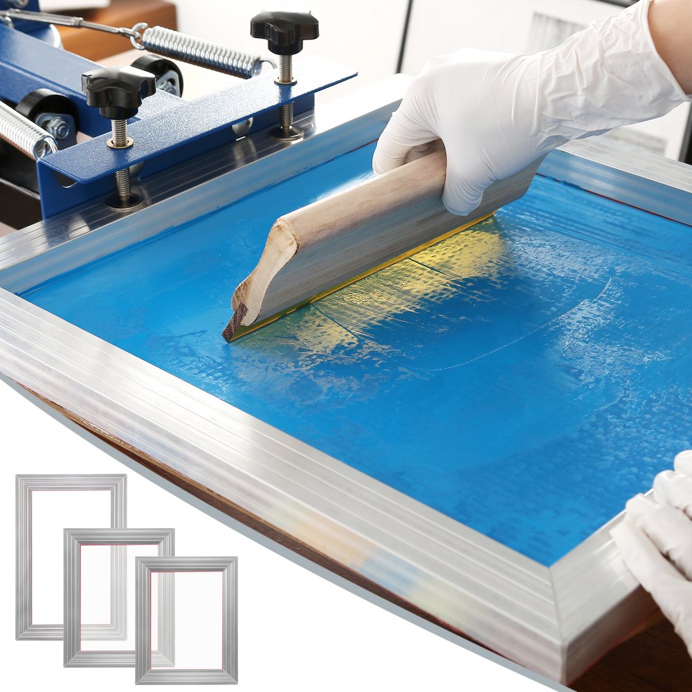 VEVOR Screen Printing Kit, 3 Pieces Aluminum Silk Screen Printing Frames 6x10/8x12/10x14inch 110 Count Mesh, 5 Glitters and Screen Printing Squeegees and Transparency Films for T-shirts DIY Printing