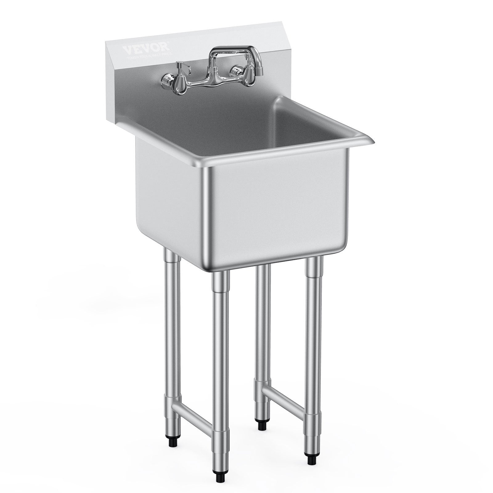VEVOR Stainless Steel Prep & Utility Sink, 1 Compartment Free Standing Small Sink Include Faucet & legs, 18