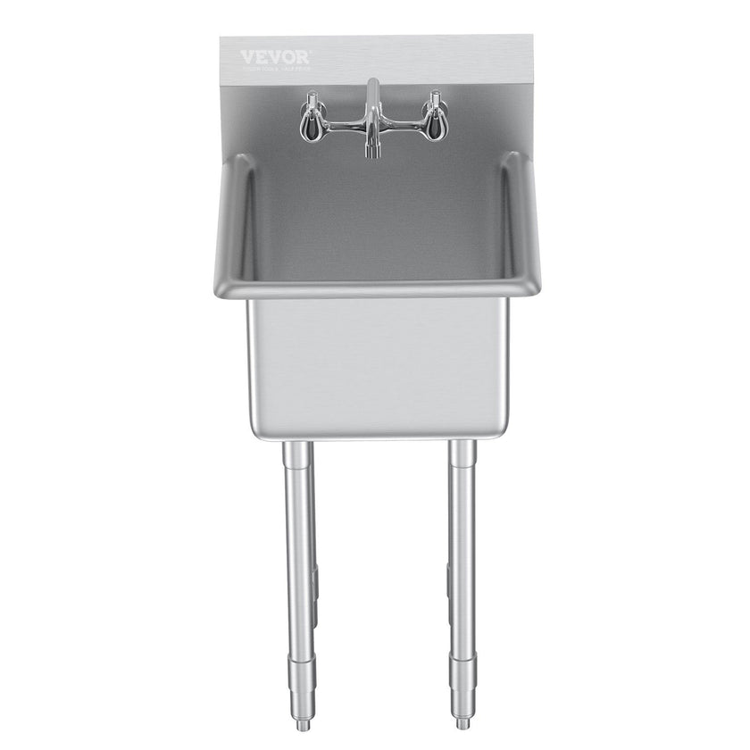 VEVOR Stainless Steel Prep & Utility Sink, 1 Compartment Free Standing Small Sink Include Faucet & legs, 18
