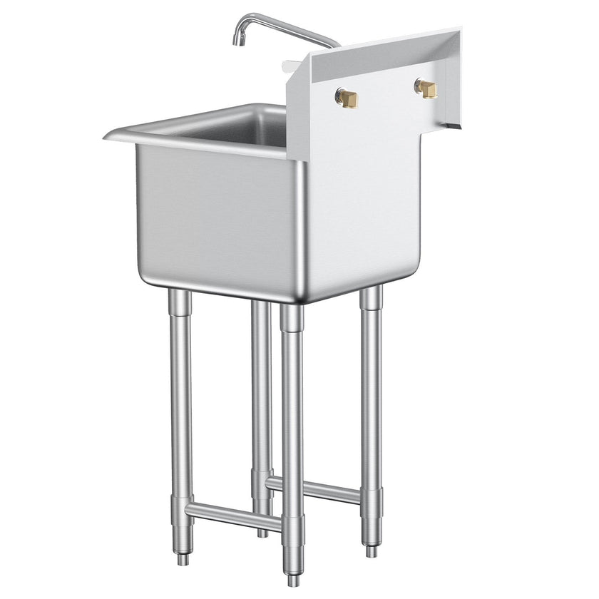 VEVOR Stainless Steel Prep & Utility Sink, 1 Compartment Free Standing Small Sink Include Faucet & legs, 18