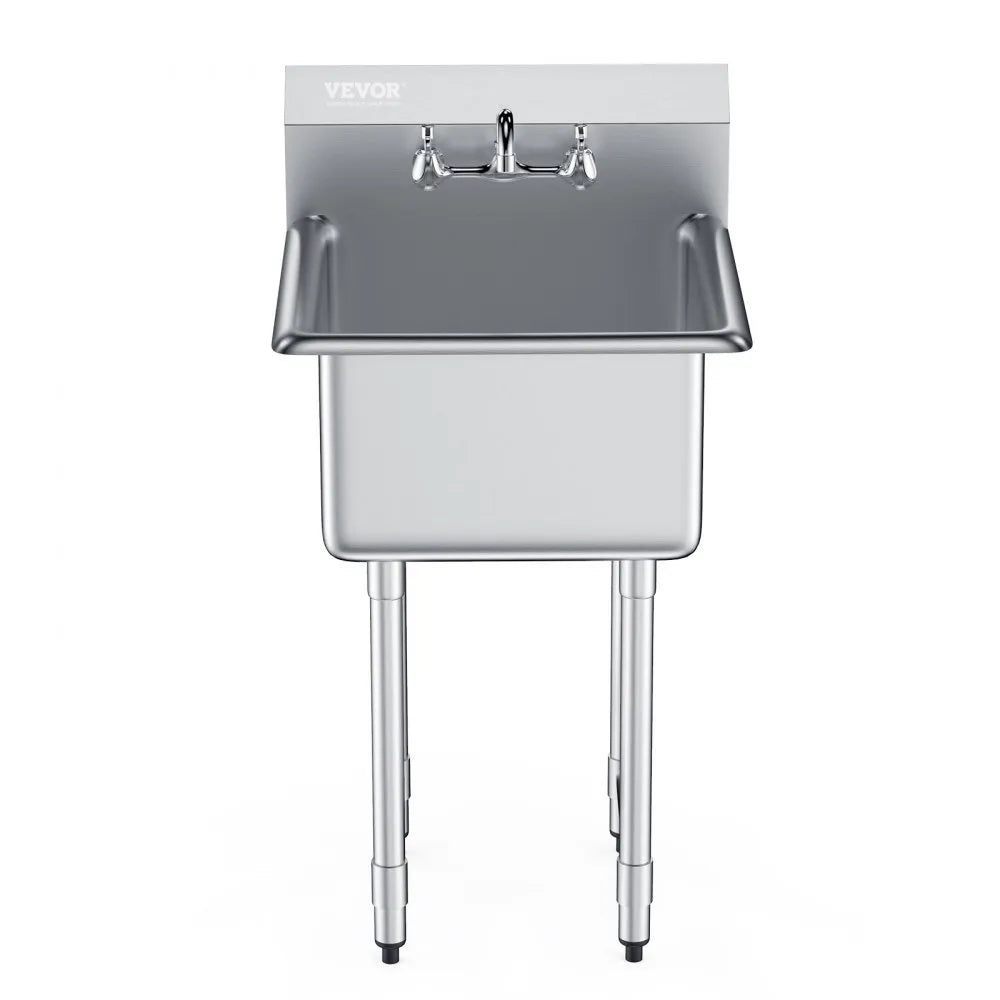 VEVOR Stainless Steel Prep & Utility Sink, 1 Compartment Free Standing Small Sink Include Faucet & legs, 21
