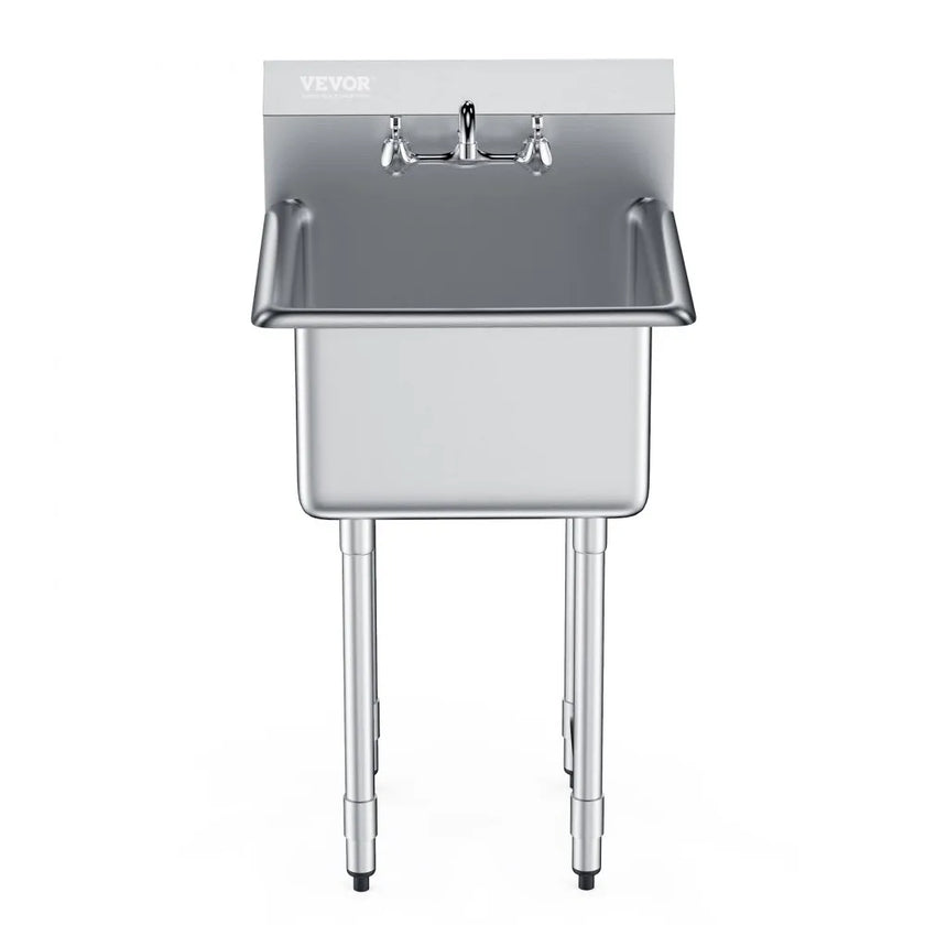 VEVOR Stainless Steel Prep & Utility Sink, 1 Compartment Free Standing Small Sink Include Faucet & legs, 21