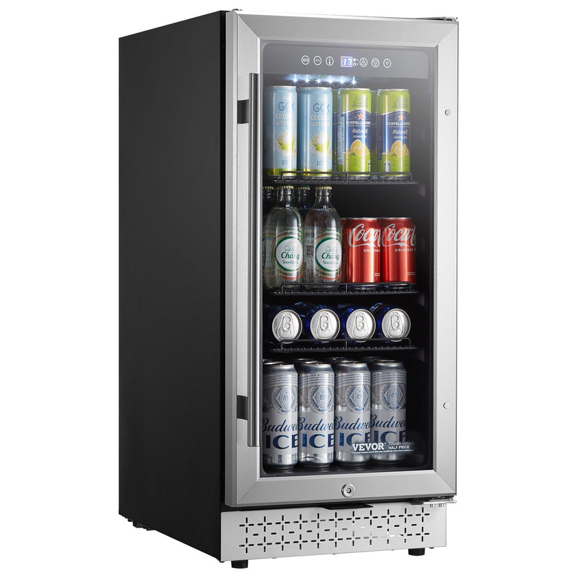 VEVOR Beverage Refrigerator Cooler 88 Can Mini Soda Beer Fridge with Glass Door