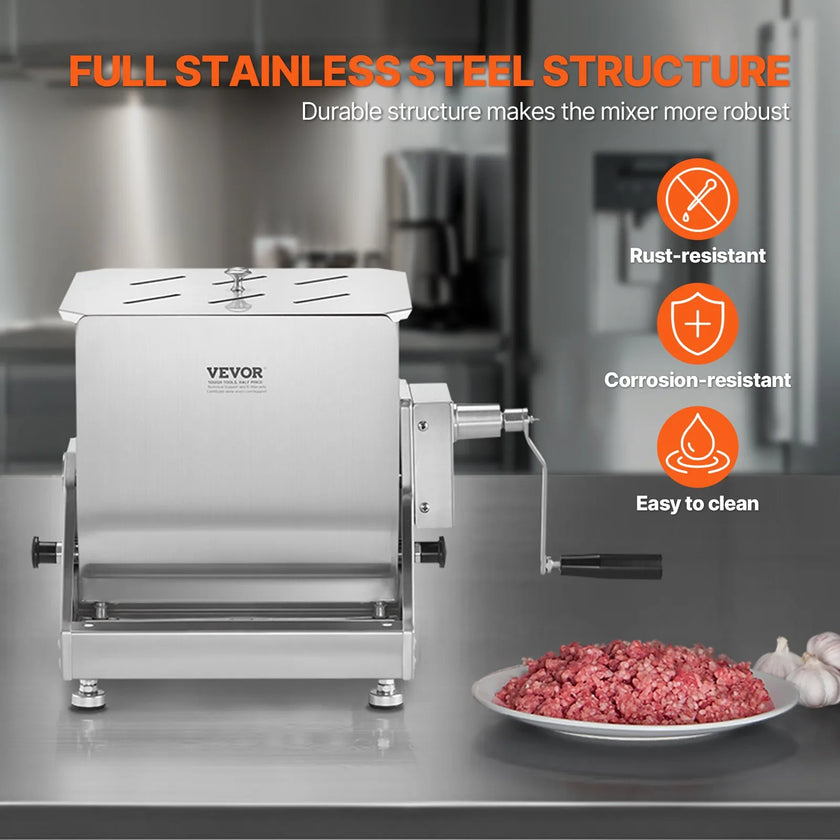 VEVOR Manual Meat Mixer 15L Tilt Tank Mixing Max 15LB for Meat Sausage Mixer