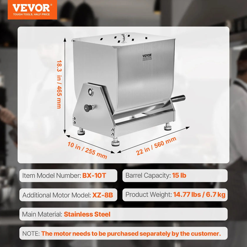 VEVOR Manual Meat Mixer 15L Tilt Tank Mixing Max 15LB for Meat Sausage Mixer