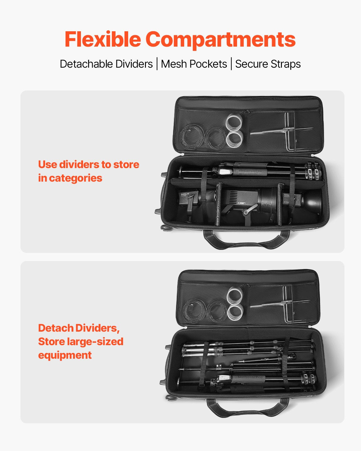 VEVOR Studio Equipment Trolley Case 35.83 x 11.81 x 14 in Rolling Camera Bag