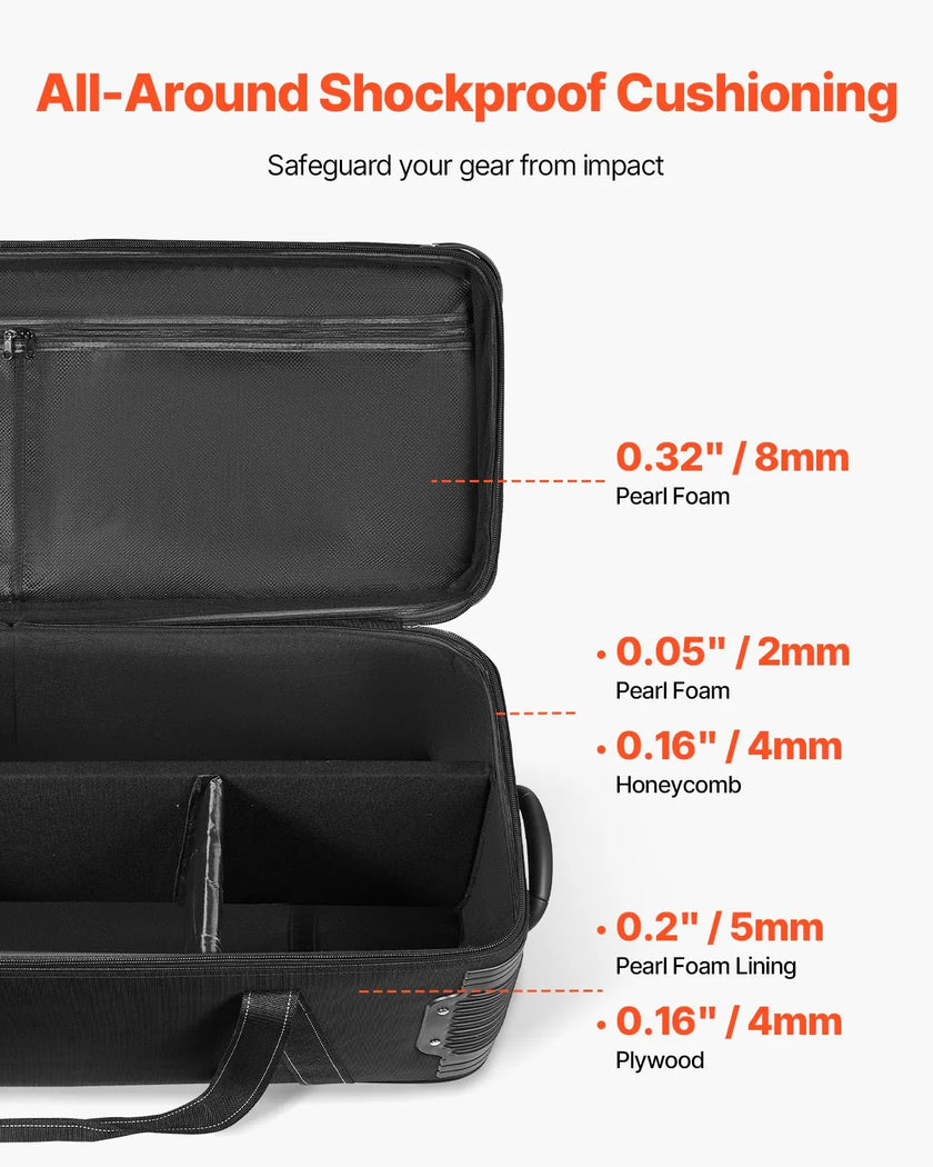 VEVOR Studio Equipment Trolley Case 51.57 x 14.37 x 14.96 in Rolling Camera Bag