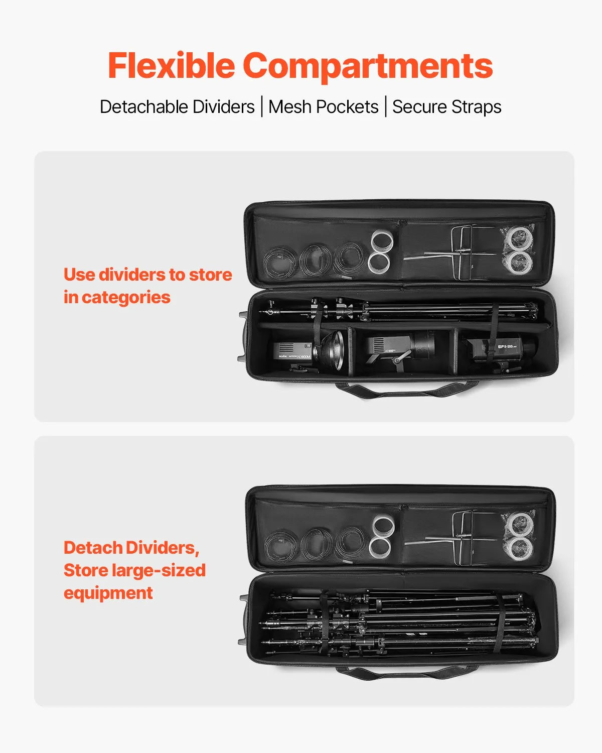 VEVOR Studio Equipment Trolley Case 51.57 x 14.37 x 14.96 in Rolling Camera Bag