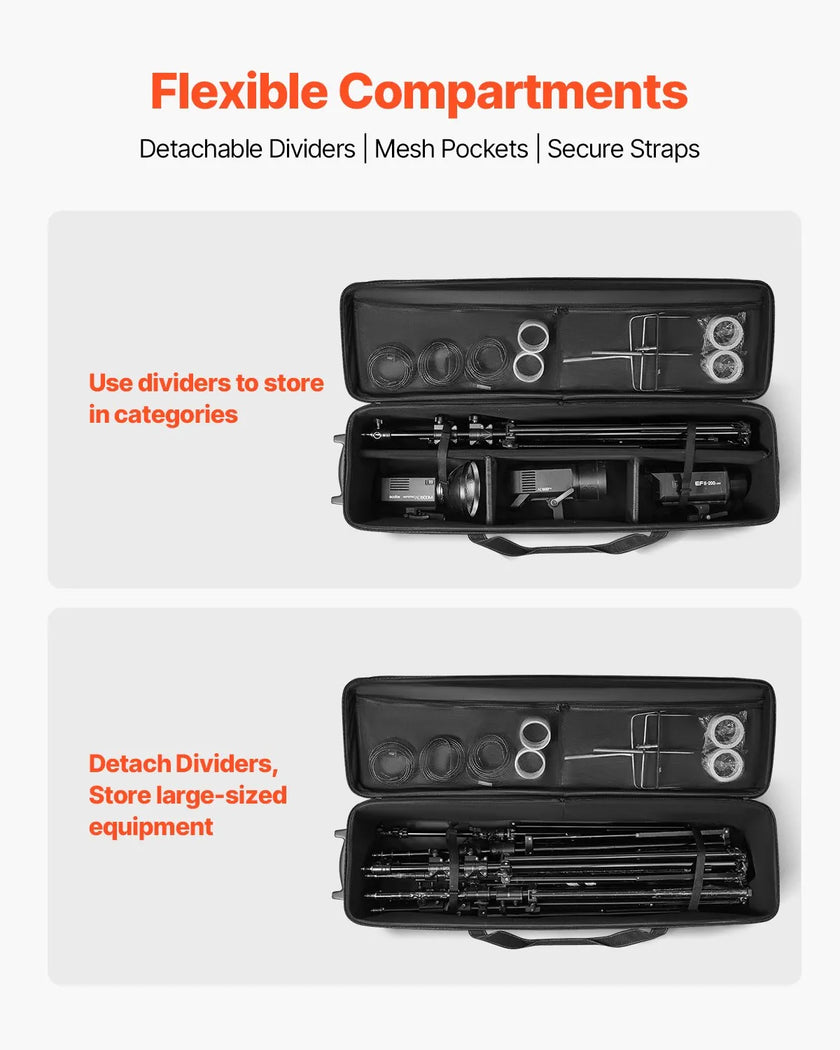 VEVOR Studio Equipment Trolley Case 51.57 x 14.37 x 14.96 in Rolling Camera Bag