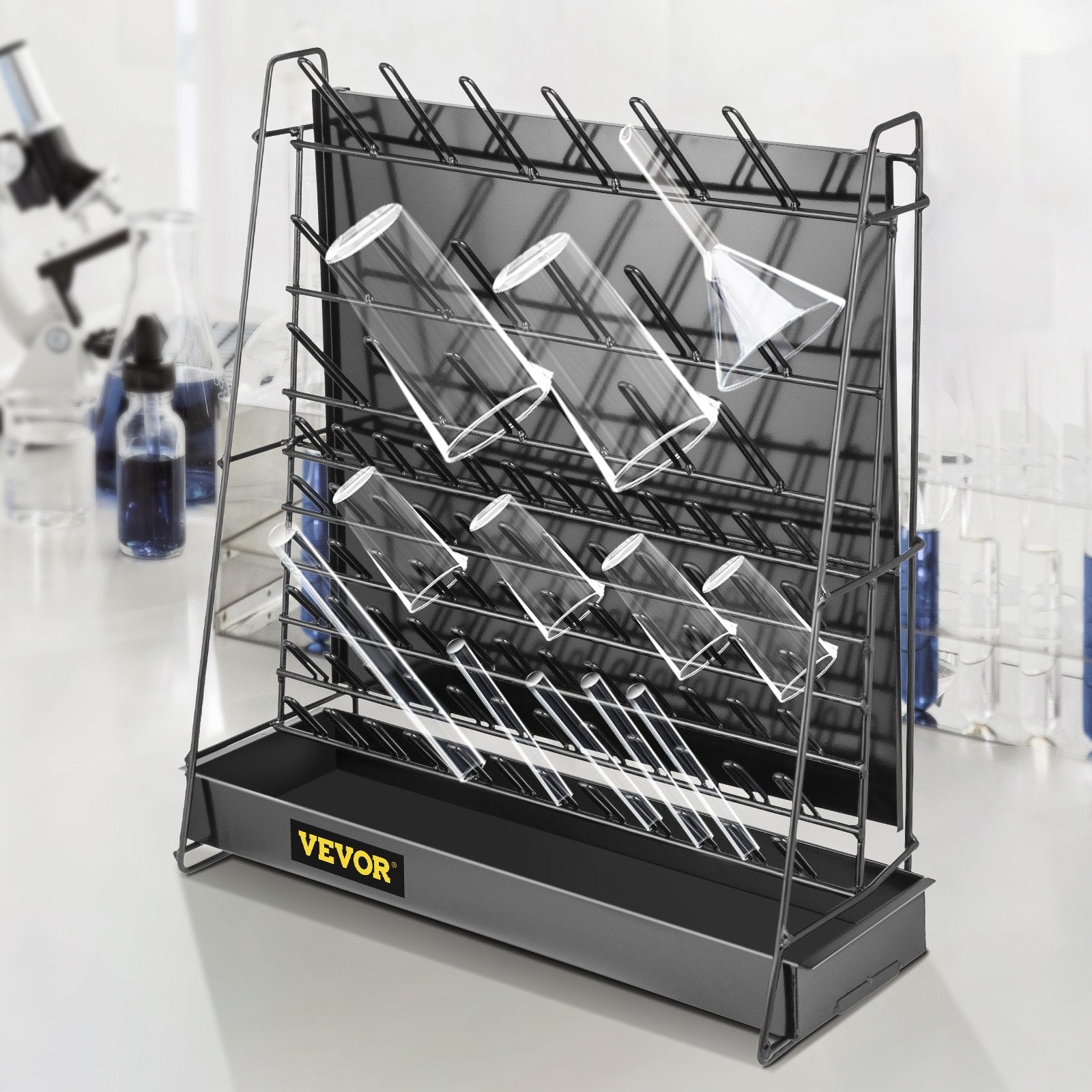 VEVOR Drying Rack for Lab 90 Pegs Lab Glassware Rack Steel Wire Glassware Drying Rack Wall-Mount/Free-Standing Detachable Pegs Lab Glass Drying Rack Black Cleaning Frame for School Laboratory Utensils