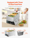 VEVOR Commercial Food Warmer, 1200W Electric Stainless Steel Steam Food Warmer, Fast Heating Countertop Buffet Bain Marie with Detachable Power Cord, for Catering, Restaurants, Parties & Buffets