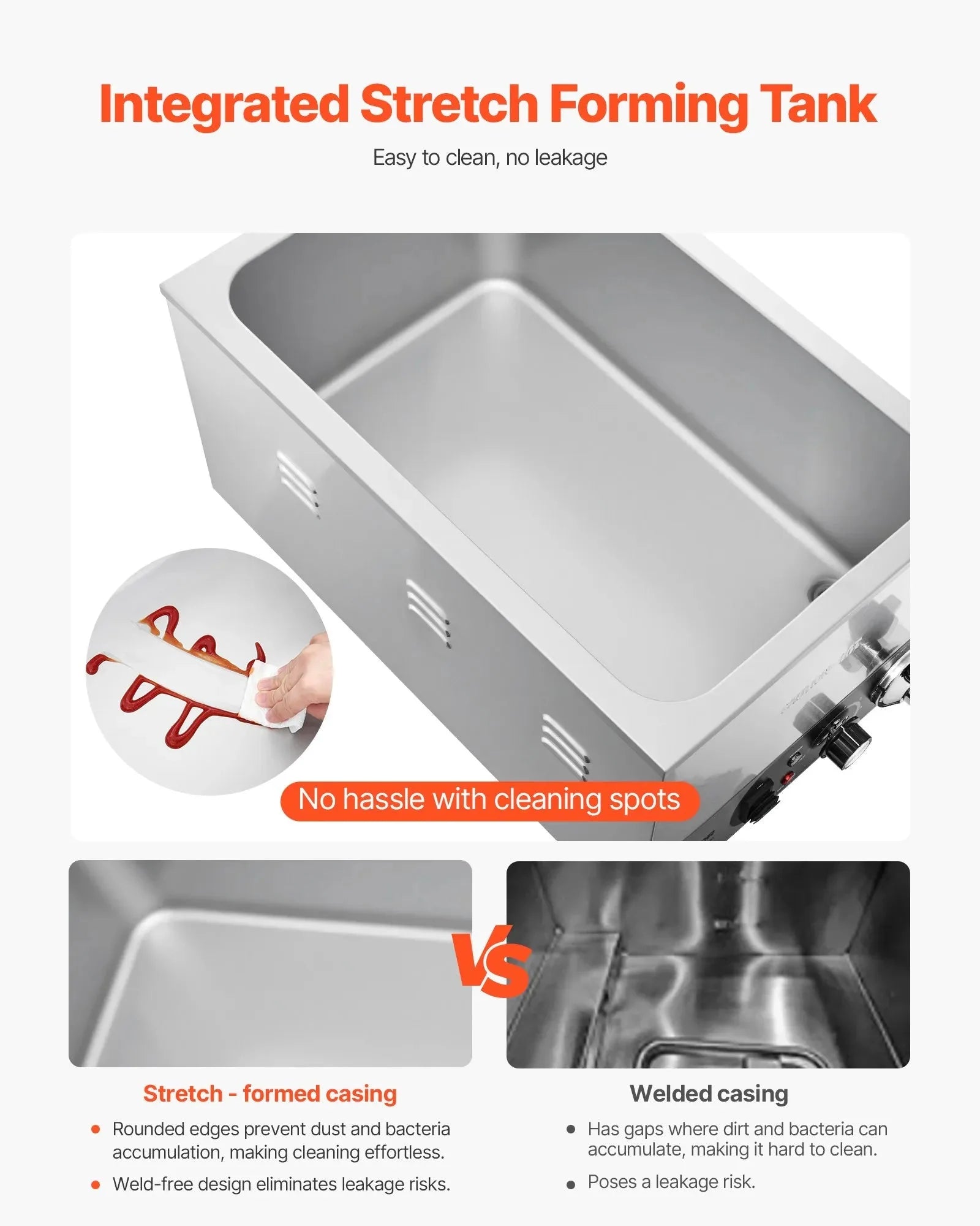 VEVOR Commercial Food Warmer, 1200W Electric Stainless Steel Steam Food Warmer, Fast Heating Countertop Buffet Bain Marie with Detachable Power Cord, for Catering, Restaurants, Parties & Buffets