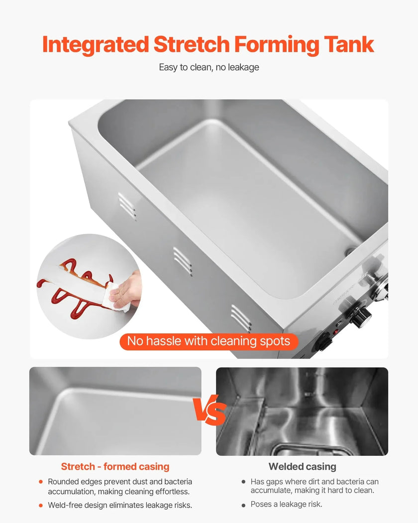 VEVOR Commercial Food Warmer, 1200W Electric Stainless Steel Steam Food Warmer, Fast Heating Countertop Buffet Bain Marie with Detachable Power Cord, for Catering, Restaurants, Parties & Buffets
