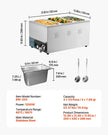 VEVOR Commercial Food Warmer, 1200W Electric Stainless Steel Steam Food Warmer, Fast Heating Countertop Buffet Bain Marie with Detachable Power Cord, for Catering, Restaurants, Parties & Buffets