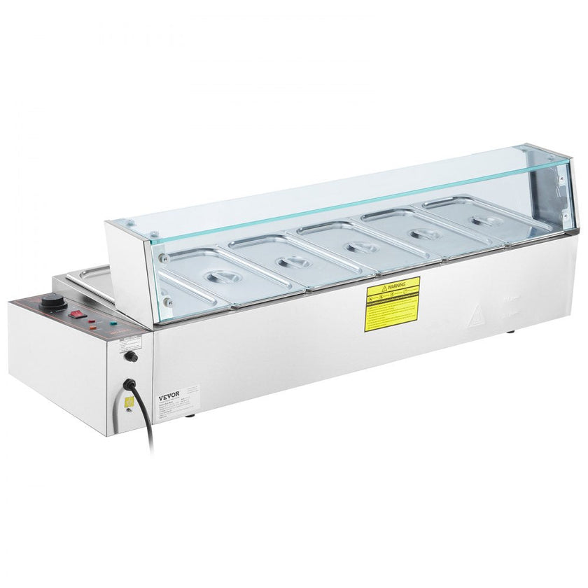 VEVOR Commercial Electric Food Warmer Countertop Buffet 6*5Qt with Glass Shield