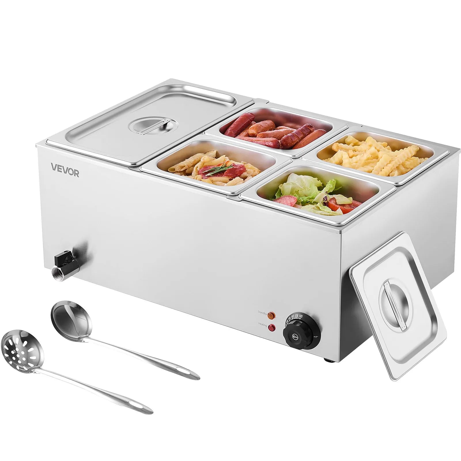 VEVOR Commercial Electric Food Warmer 5-Pan Countertop Buffet 15.3QT Bain Marie