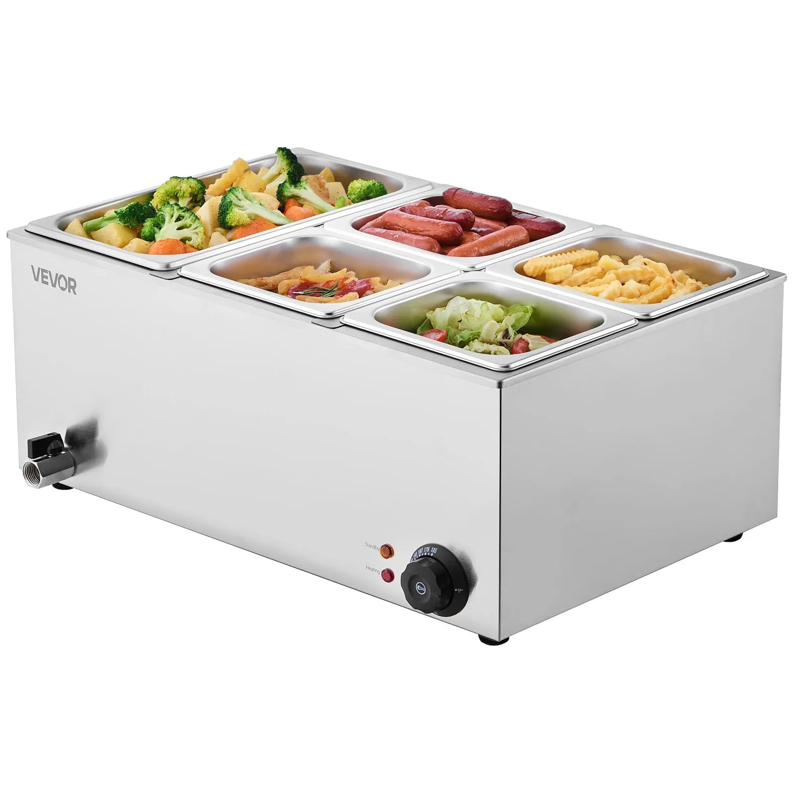 VEVOR Commercial Electric Food Warmer 5-Pan Countertop Buffet 15.3QT Bain Marie