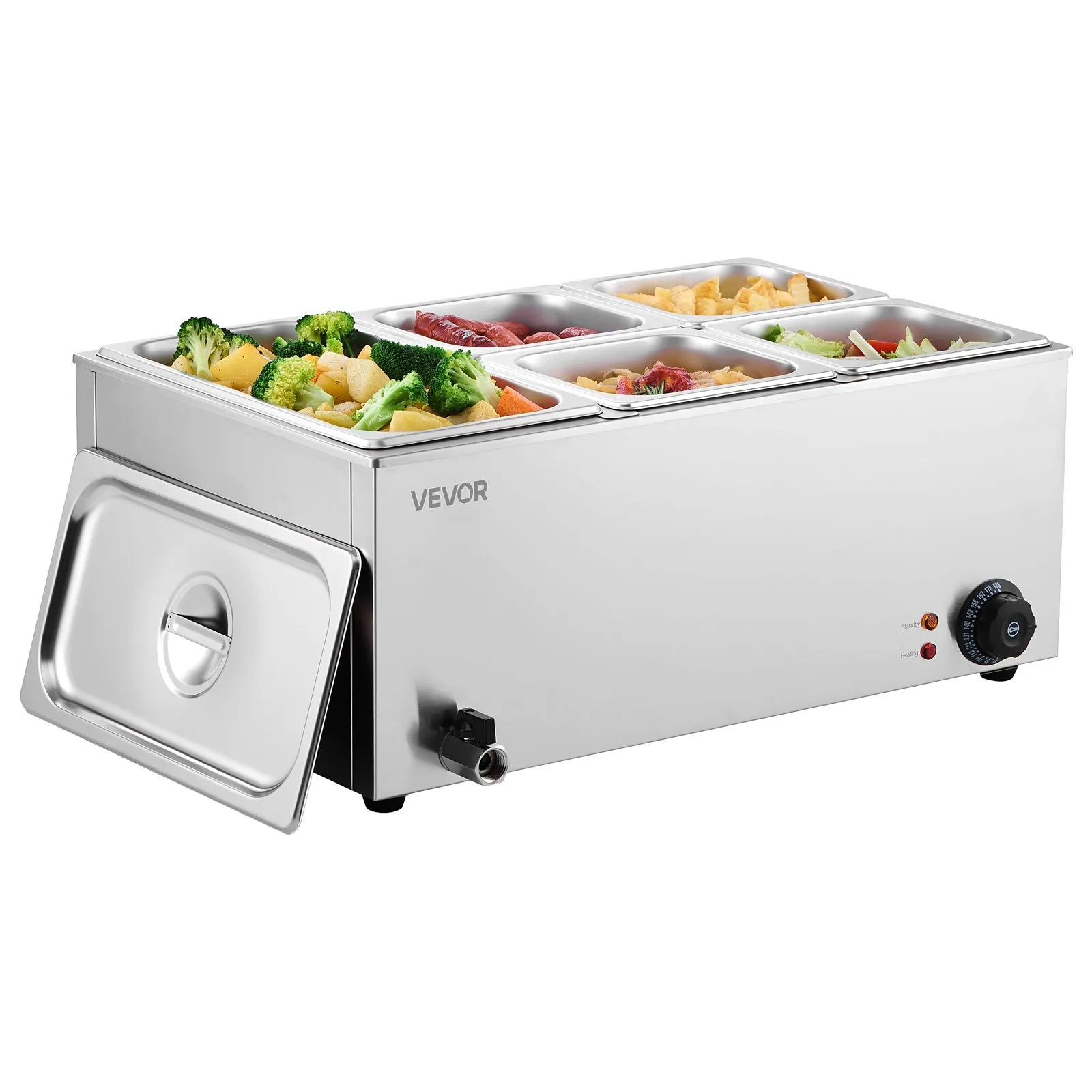 VEVOR Commercial Electric Food Warmer 5-Pan Countertop Buffet 15.3QT Bain Marie