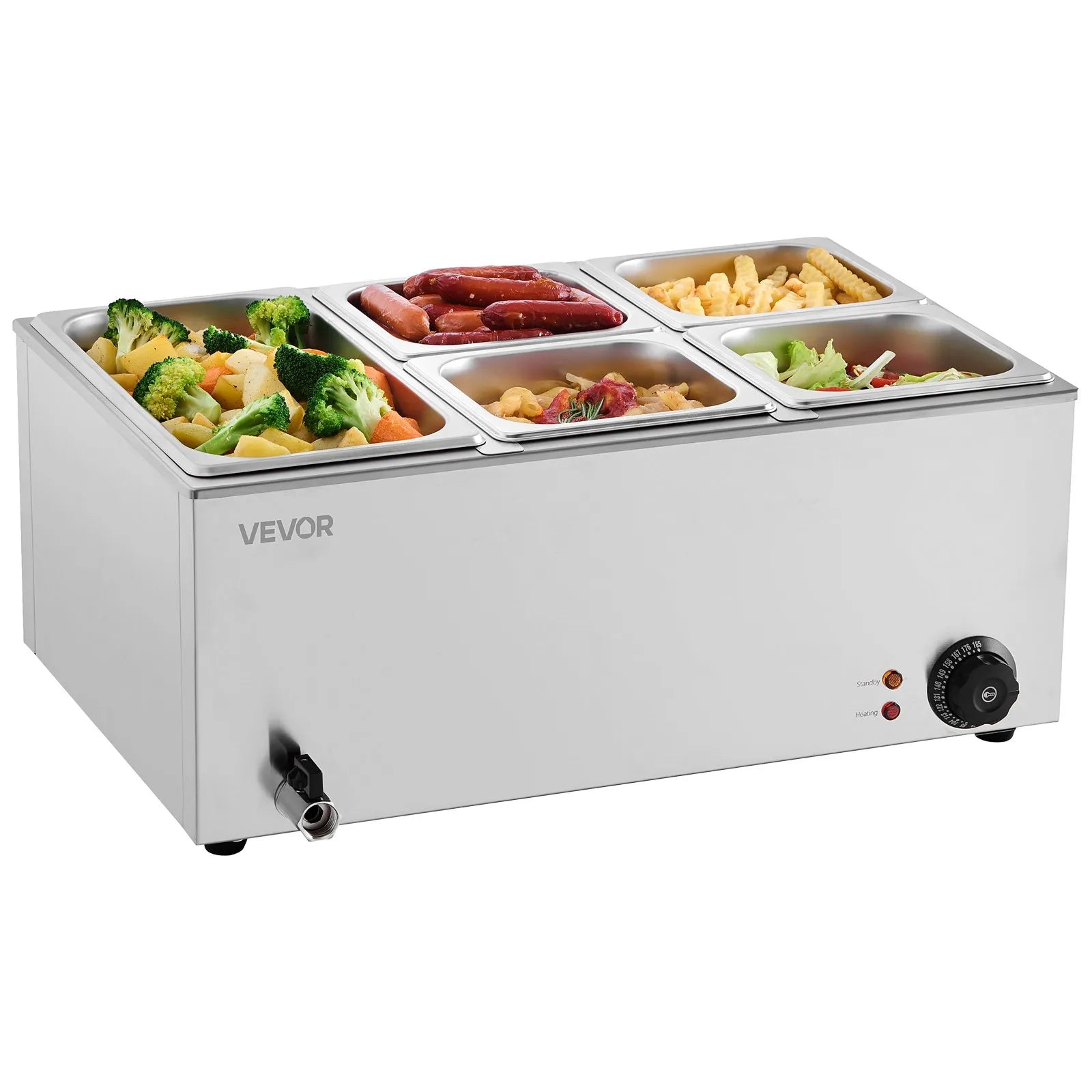 VEVOR Commercial Electric Food Warmer 5-Pan Countertop Buffet 15.3QT Bain Marie